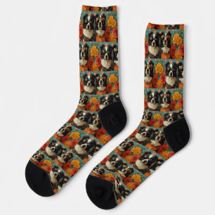 Border Collie With Heart Roses Valentine's Day Socks