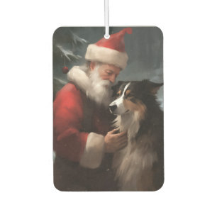 Border Collie With Santa Claus Festive Christmas Car Air Freshener