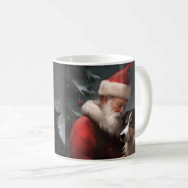 Border Collie With Santa Claus Festive Christmas Coffee Mug (Front Right)