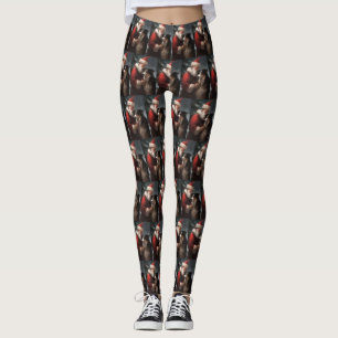 Border Collie With Santa Claus Festive Christmas Leggings