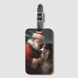 Border Collie With Santa Claus Festive Christmas Luggage Tag