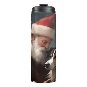 Border Collie With Santa Claus Festive Christmas Thermal Tumbler