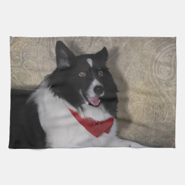 Border Collie "Wylie" Tea Towel (Horizontal)