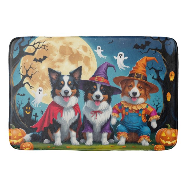 Border Collies Dogs Pumpkin Halloween Funny Bath Mat (Front)