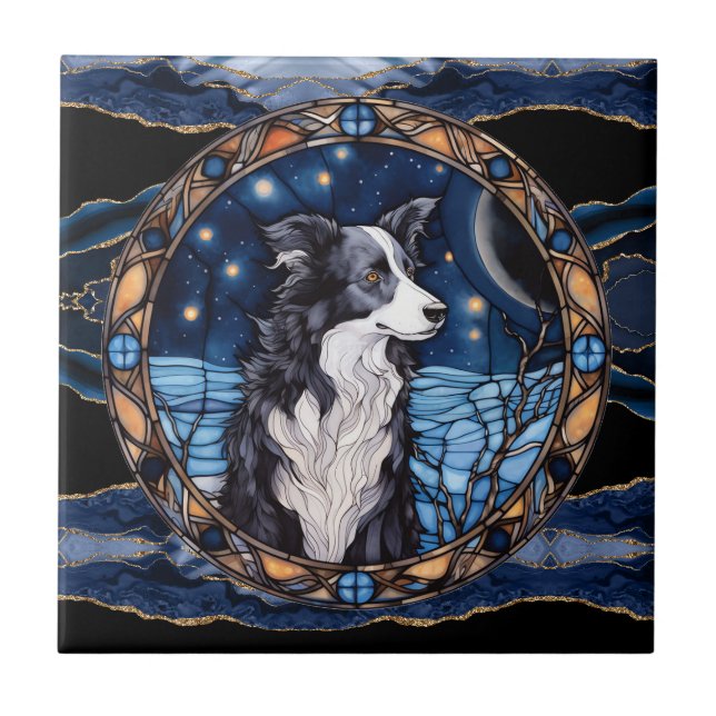 Border Collies on a Starry Night Tile (Front)