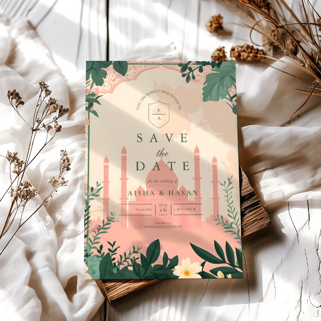 Border  Elegant Floral Islamic Wedding Save The Date (Creator Uploaded)