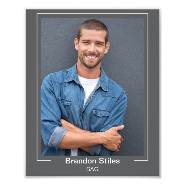 Border Frame Actor Headshot 8x10 Name and Text Photo Print (Front)