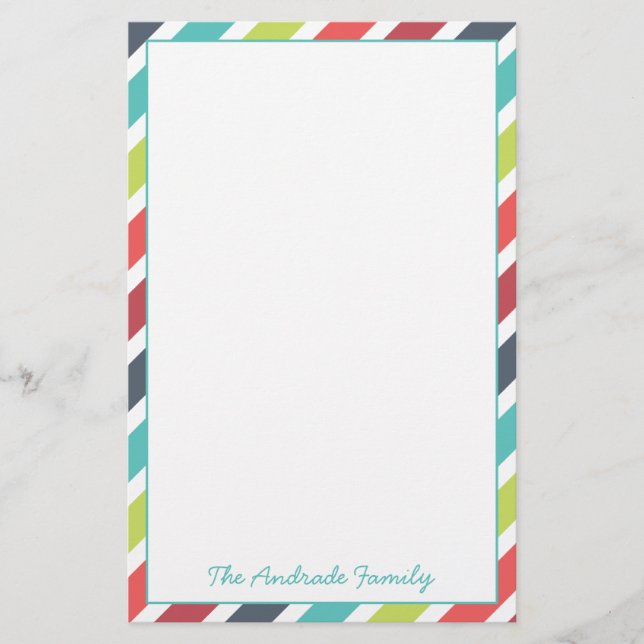 Border of Diagonal Stripes Customised Stationery (Front)