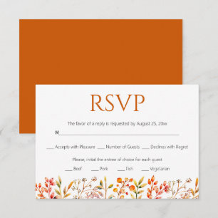 Border of leaves and berries burnt orange wedding RSVP card