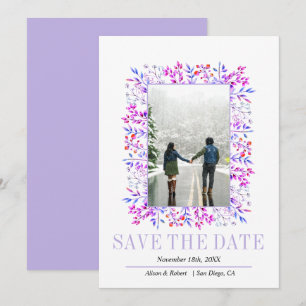 Border of leaves and berries lavender wedding save the date