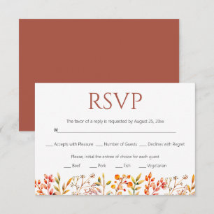 Border of leaves and berries terracotta wedding RSVP card