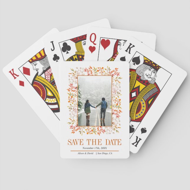 Border of leaves berries orange Save the Date Playing Cards (Back)