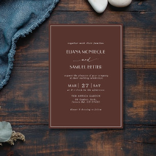 Border Old Money Minimalist Chocolate Wedding Invitation