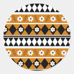 Border Stripe Flower Diamond Boho Floral Pattern Classic Round Sticker