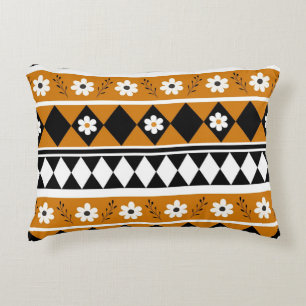 Border Stripe Flower Diamond Boho Floral Pattern Decorative Cushion