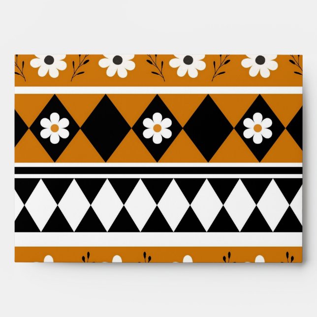 Border Stripe Flower Diamond Boho Floral Pattern Envelope (Front)