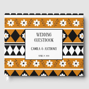 Border Stripe Flower Diamond Boho Floral Pattern Guest Book
