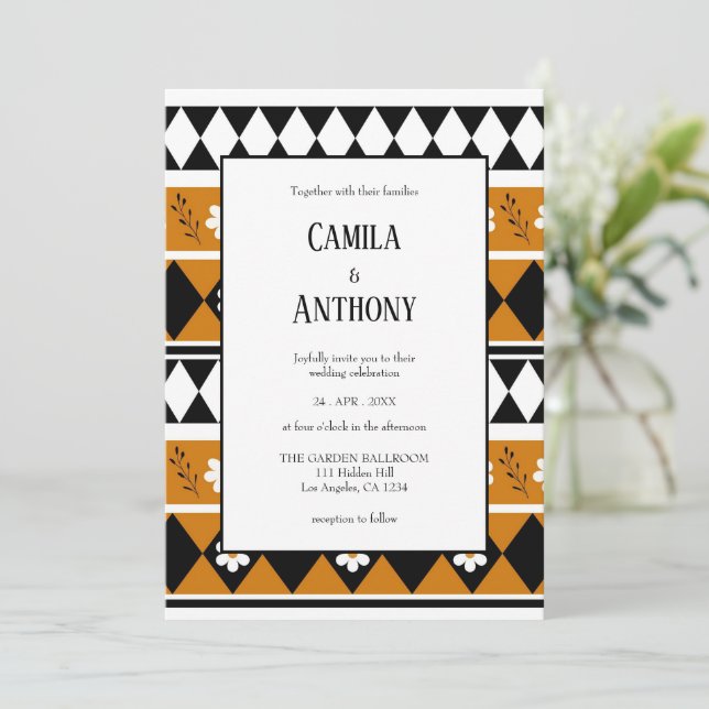 Border Stripe Flower Diamond Boho Floral Pattern Invitation (Standing Front)