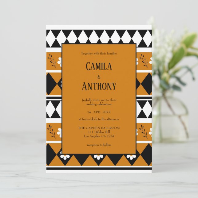 Border Stripe Flower Diamond Boho Floral Pattern Invitation (Standing Front)