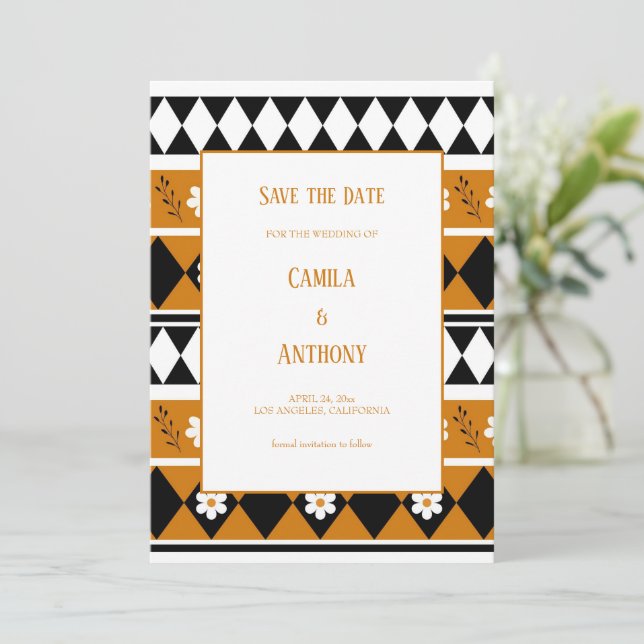 Border Stripe Flower Diamond Boho Floral Pattern Invitation (Standing Front)
