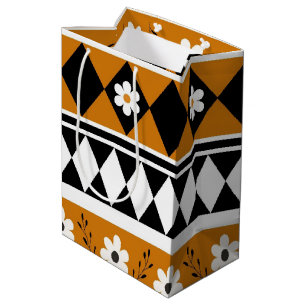 Border Stripe Flower Diamond Boho Floral Pattern Medium Gift Bag