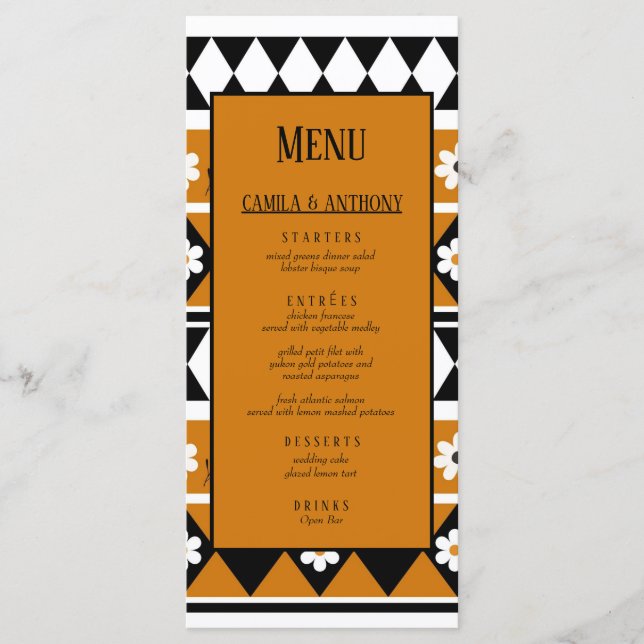 Border Stripe Flower Diamond Boho Floral Pattern Menu (Front)