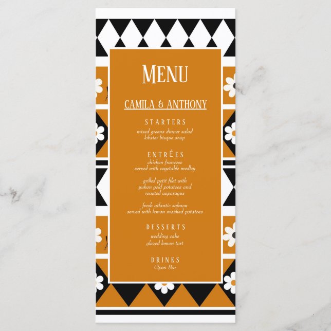 Border Stripe Flower Diamond Boho Floral Pattern Menu (Front)