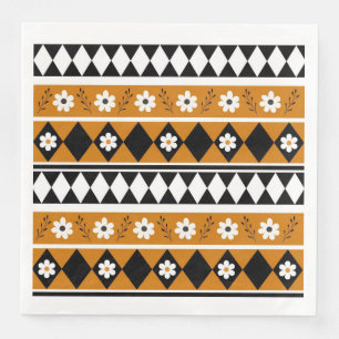 Border Stripe Flower Diamond Boho Floral Pattern Napkin