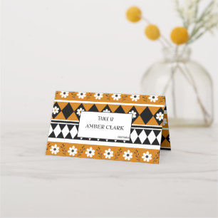 Border Stripe Flower Diamond Boho Floral Pattern Place Card