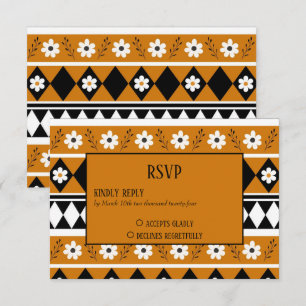 Border Stripe Flower Diamond Boho Floral Pattern RSVP Card