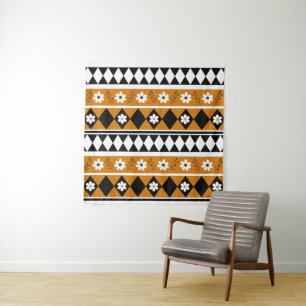 Border Stripe Flower Diamond Boho Floral Pattern Tapestry