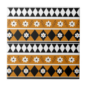 Border Stripe Flower Diamond Boho Floral Pattern Tile
