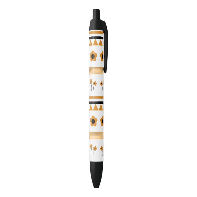 Border Stripe Flower Triangle Boho Pattern Black Ink Pen (Bottom (Vertical))