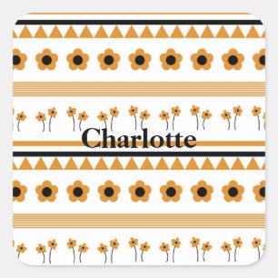 Border Stripe Flower Triangle Boho Pattern Square Sticker