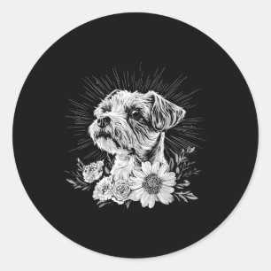 Border Terrie Dog Lover Retro Style Tattoo  Classic Round Sticker