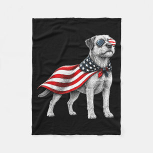 Border Terrier 4th Of July Aamerican Flag Dog Fleece Blanket