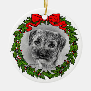 Border Terrier Art by Glenda S. Harlan Ceramic Tree Decoration
