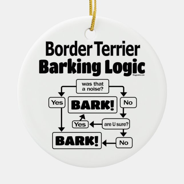 Border Terrier Barking Logic Ceramic Tree Decoration (Front)