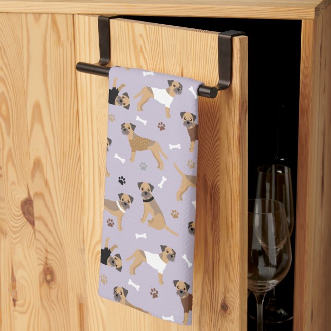 Border Terrier Bones and Paws Kitchen Towel (Thirds Fold)