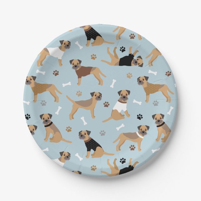 Border Terrier Bones and Paws Paper Plate (Front)