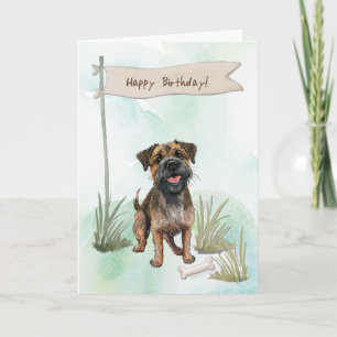 Border Terrier Breed Dog Under Birthday Sign Card