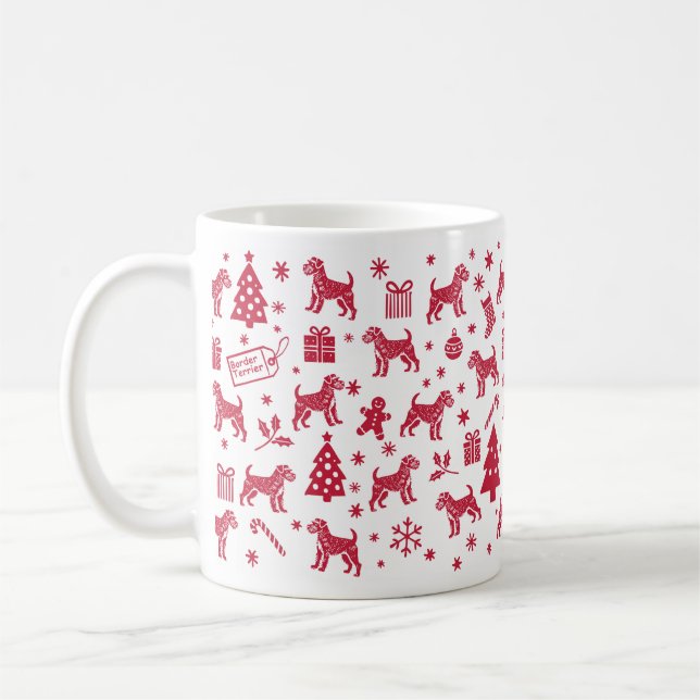 Border Terrier Christmas Design Coffee Mug (Left)