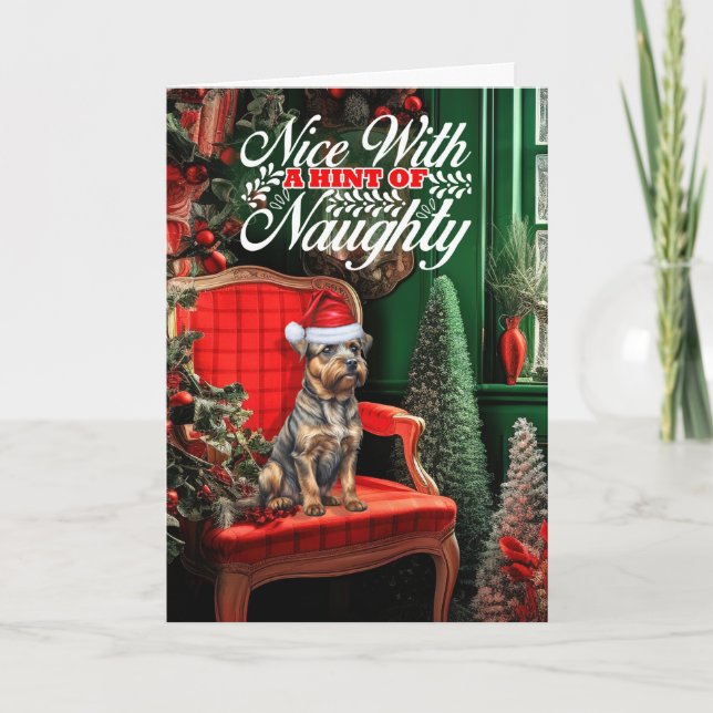 Border Terrier Christmas Dog Naughty or Nice Holiday Card (Front)