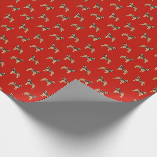 Border  Terrier Christmas Red Dog Wrapping Paper (Corner)