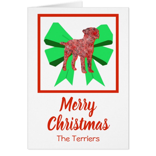 Border Terrier Cute Christmas Dog & Green Bow (Front)