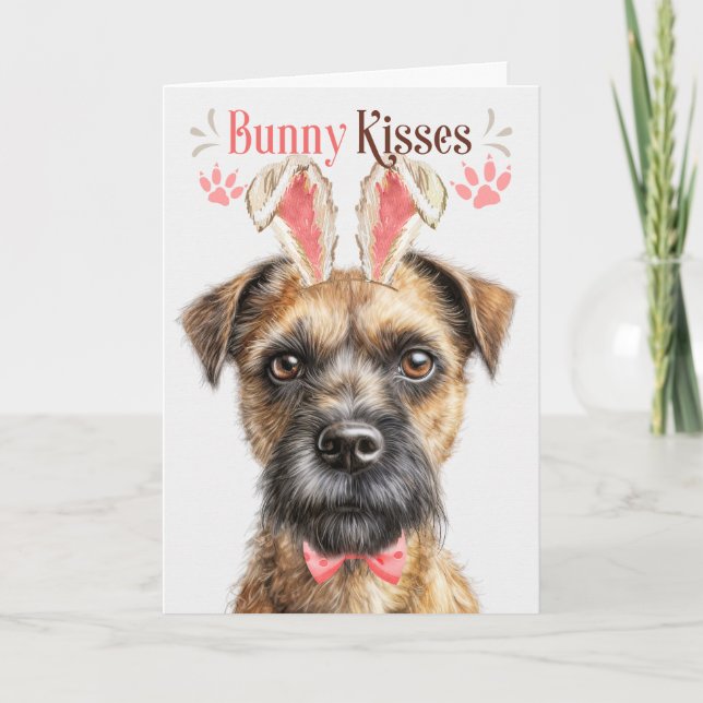 Border Terrier Dog in Bunny Ears for Easter Holiday Card (Front)