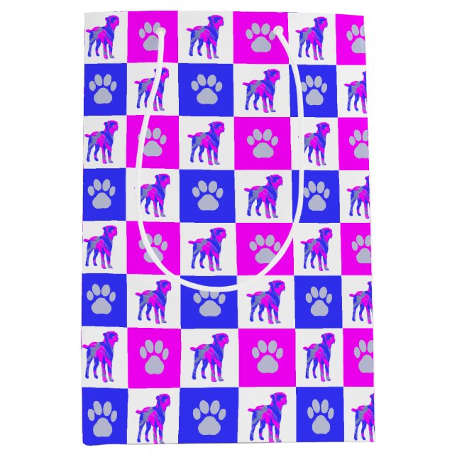 Border Terrier Dog & Paw Hot Pink & Blue  Medium Gift Bag (Front)