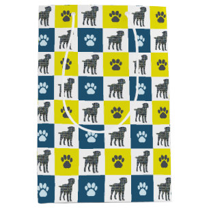 Border Terrier Dog & Paw Yellow & Black Grid Medium Gift Bag