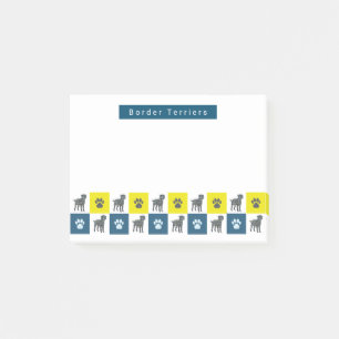 Border Terrier Dog & Paw Yellow & Blue Grid Lines Post-it Notes