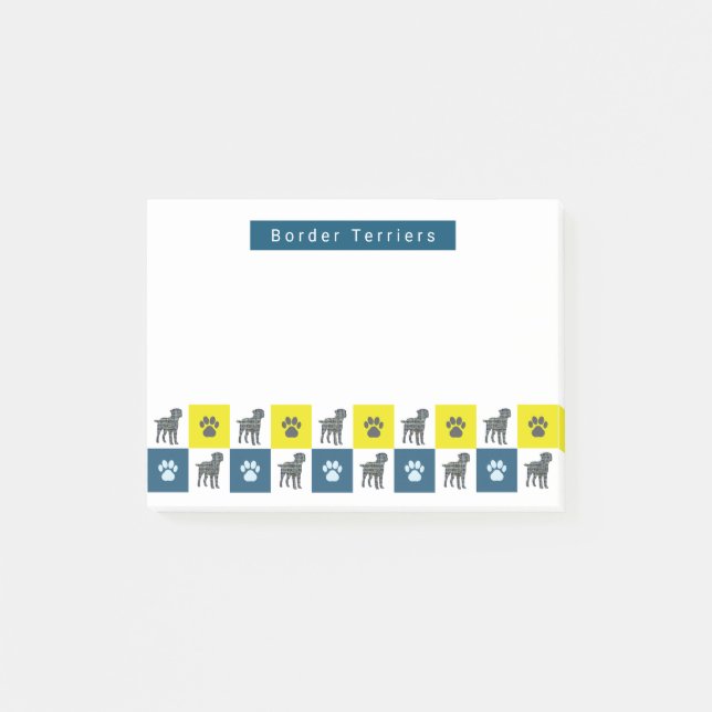 Border Terrier Dog & Paw Yellow & Blue Grid Lines Post-it Notes (Front)
